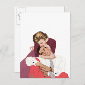 Oude liefde en romantiek, pasgetrouwden in roze aankondigingskaart (Voorkant / Achterkant)