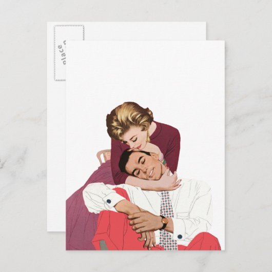 Oude liefde en romantiek, pasgetrouwden in roze aankondigingskaart (Voorkant / Achterkant)