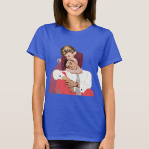 Oude liefde en romantiek, pasgetrouwden in roze t-shirt
