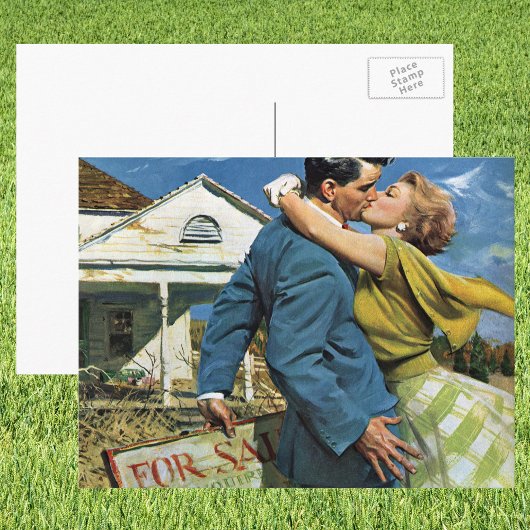 Oude liefde en romantiek pasgetrouwden kopen eerst briefkaart