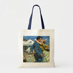 Oude liefde en romantiek pasgetrouwden kopen eerst tote bag