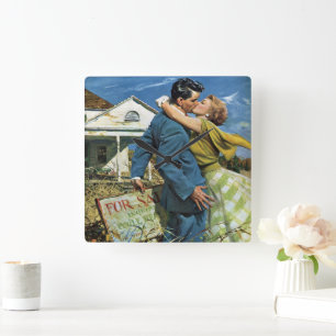 Oude liefde en romantiek pasgetrouwden kopen eerst vierkante klok