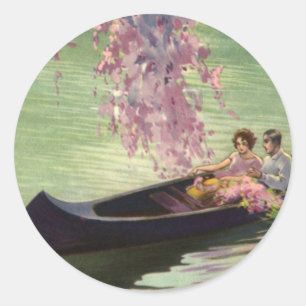 Oude liefde en romantiek, romantische kano-vaartoc ronde sticker