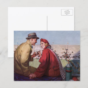 Oude liefde en romantiek, stelletje bij voetbalwed briefkaart
