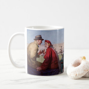 Oude liefde en romantiek, stelletje bij voetbalwed koffiemok