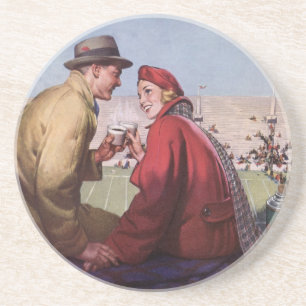 Oude liefde en romantiek, stelletje bij voetbalwed zandsteen onderzetter