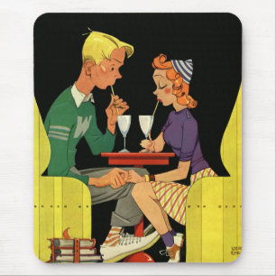 Oude liefde en romantiek, tieners in de sodawinkel muismat