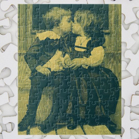 Oude liefde- en romantische foto, kinderen kussen legpuzzel