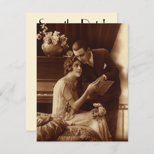 Oude liefde, romantiek, romantisch, save the date kaart (Voorkant / Achterkant)