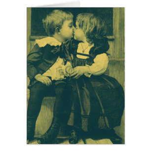 Oude liefdes- en romantische foto, kinderen kussen