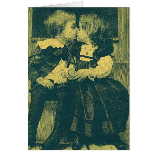 Oude liefdes- en romantische foto, kinderen kussen (Voorkant)