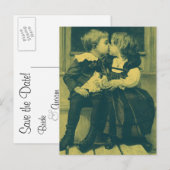 Oude liefdes- en romantische foto, kinderen kussen aankondigingskaart (Voorkant / Achterkant)