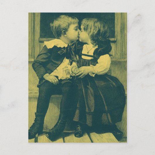 Oude liefdes- en romantische foto, kinderen kussen aankondigingskaart (Voorkant)