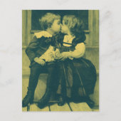 Oude liefdes- en romantische foto, kinderen kussen briefkaart (Voorkant)