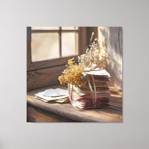 Oude liefdesbrieven gebonden met lint canvas afdruk