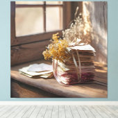 Oude liefdesbrieven gebonden met lint canvas afdruk (Insitu (Houten vloer))