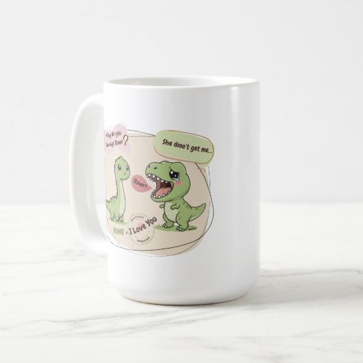 Oude liefdestaal. 🦖☕✨ koffiemok (Voorkant links)