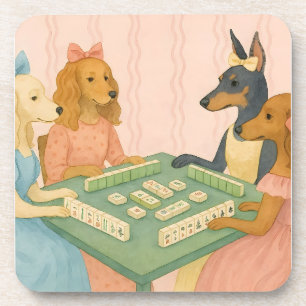 Oude lieve honden die Mahjong spelen Bier Onderzetter