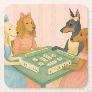 Oude lieve honden die Mahjong spelen Kartonnen Onderzetters