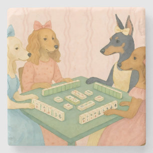 Oude lieve honden die Mahjong spelen Stenen Onderzetter