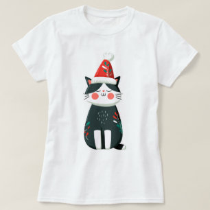 Oude lieve kat in kerstmuts – knus kerstfeest t-shirt