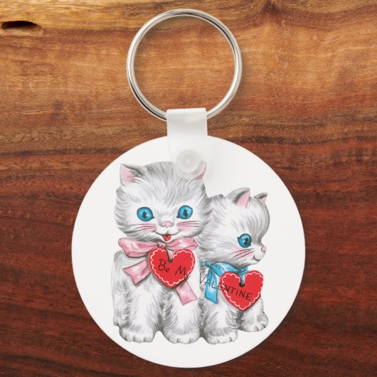 Oude lieve katten op Valentijnsdag, pluizige katje Sleutelhanger (Voorkant)