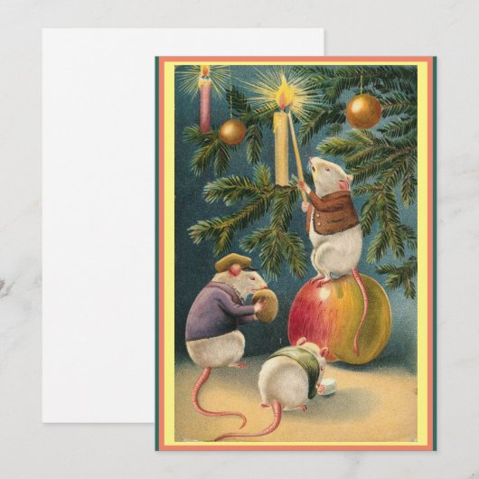 Oude lieve muizen die kaarsen aansteken Kerstboom Feestdagenkaart (Voorkant / Achterkant)