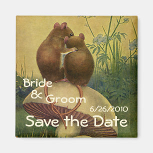 Oude lieve muizen op een paddestoel, save the date magneet