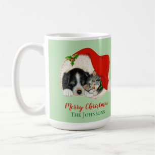 Oude lieve puppy en kitten Kerstmis Koffiemok