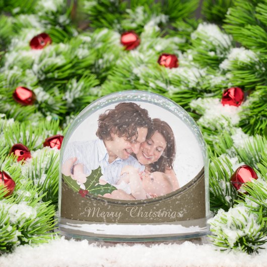 Oude lijst 2 x familiefoto Prettig kerstfeest Sneeuwbol (Kerstmis)