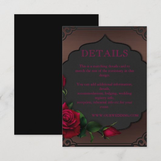 Oude Lijst Gothic Red Roses - Gegevens Informatiekaartje (Voorkant / Achterkant)