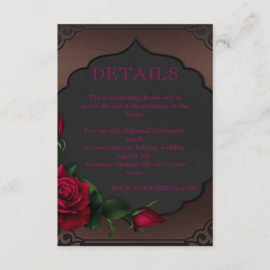 Oude lijst gotische rode rozen details informatiekaartje (Voorkant)