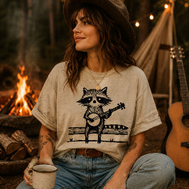 Oude Linocut Wasbeer Zit Op Hek Om Te Spelen T-shirt