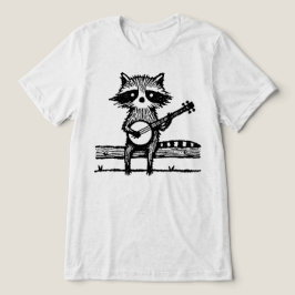 Oude Linocut Wasbeer Zit Op Hek Om Te Spelen Tri-Blend Shirt