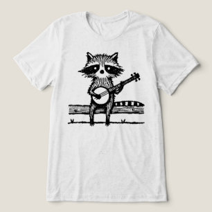 Oude Linocut Wasbeer Zit Op Hek Om Te Spelen Tri-Blend Shirt