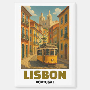 Oude Lissabon Portugal Retro Tram Straatscène Magneet