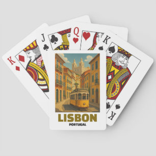 Oude Lissabon Portugal Retro Tram Straatscène Pokerkaarten