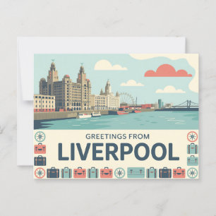 Oude Liverpool-prentbriefkaart Groeten uit Briefkaart