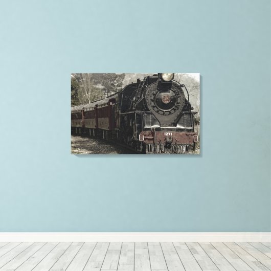 Oude locomotiefstoommotor canvas afdruk (Insitu (Houten vloer))