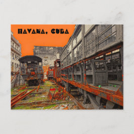Oude locomotieven en spoorwagons in Havana Briefkaart