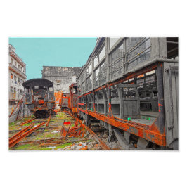 Oude locomotieven en treinstellen foto afdruk