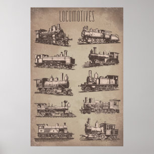 Oude locomotieven   Spoorweg   Train    papier Poster