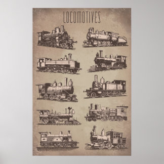 Oude locomotieven | Spoorweg | Train |  papier Poster