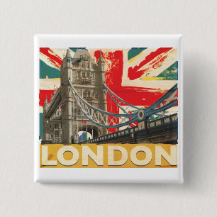 Oude Londense Poster Vierkante Button 5,1 Cm