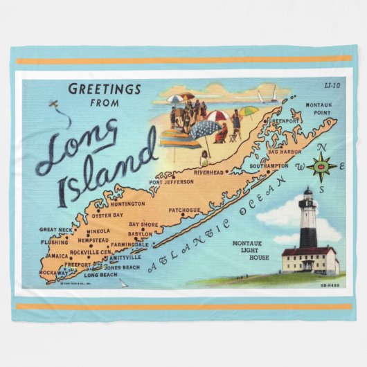 Oude Long Island Kaart Fleece Deken (Voorkant (Horizontaal))