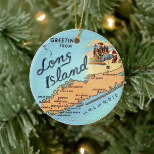 Oude Long Island Kaart Keramisch Ornament