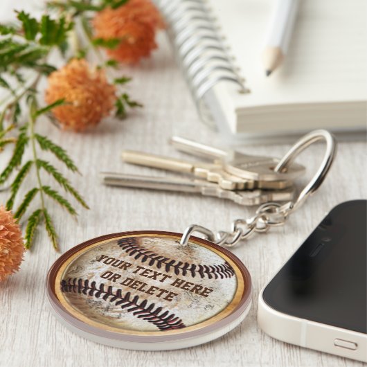 Oude  look Baseball Keychains PERSONALISEERD Sleutelhanger (Voorkant Rechts)