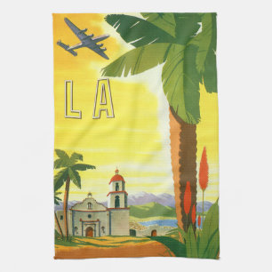 Oude Los Angeles, Californië missie met palmboom Theedoek