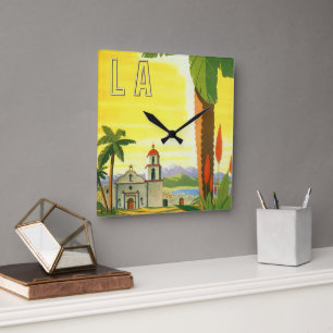 Oude Los Angeles, Californië Missie met Palmboom Vierkante Klok