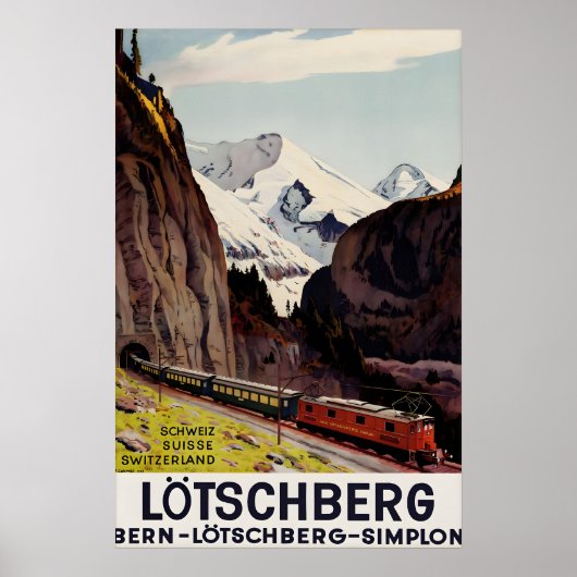 Oude Lotschberg Zwitserland Spoorwegposter Bern Poster (Voorkant)